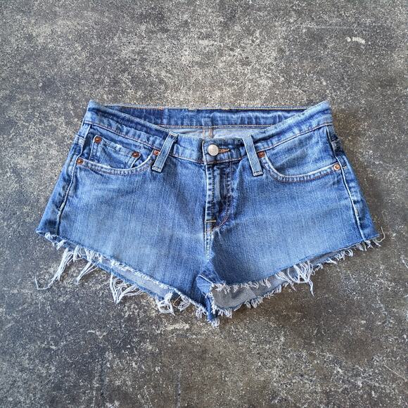 Vintage Lucky Brand Low Rise Cut Off Shorts Womens 26 Blue Denim Jean Faded 2" - Picture 1 of 8